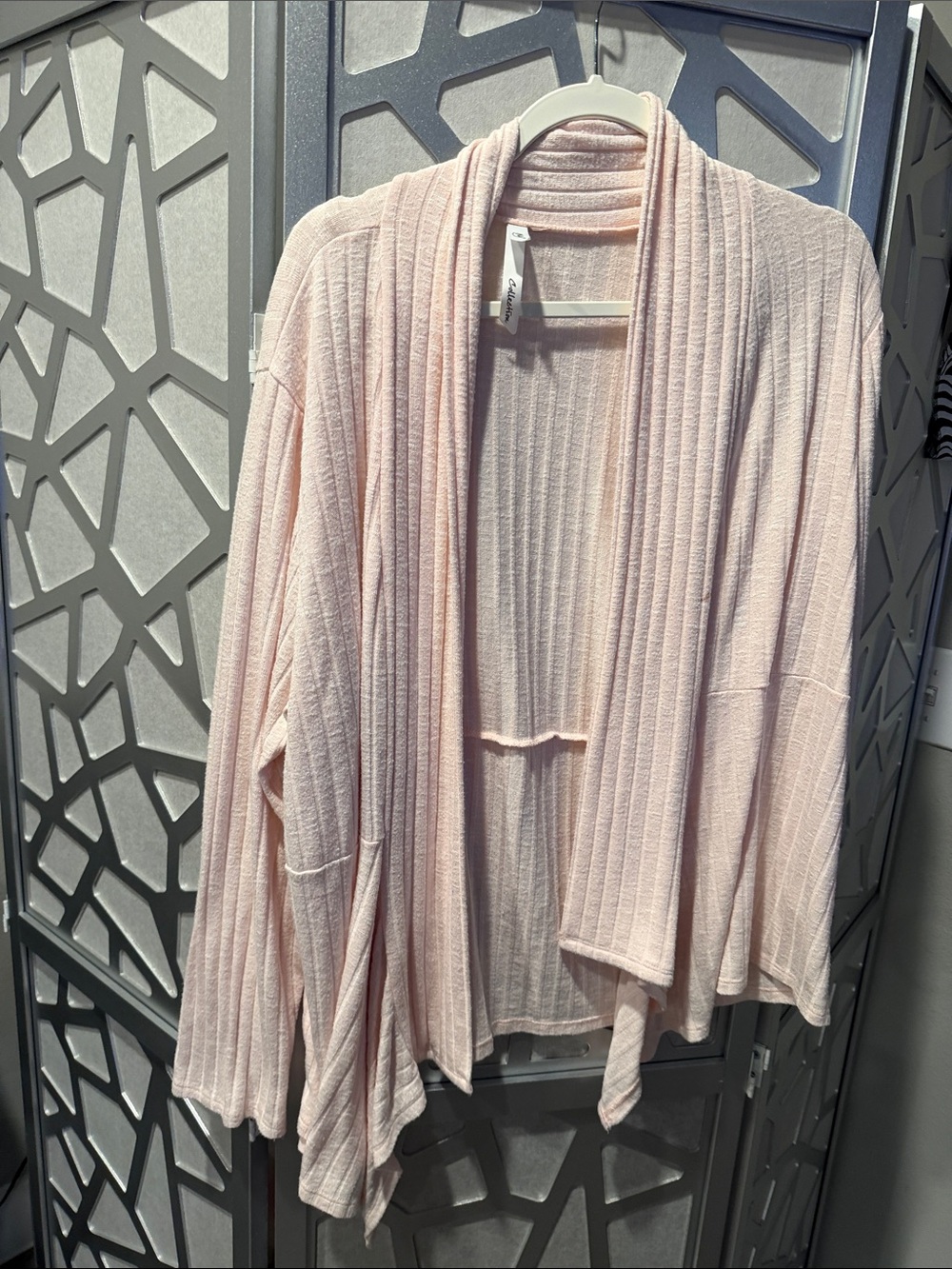 NY Collection Light Blush Ribbed Draped Cardigan